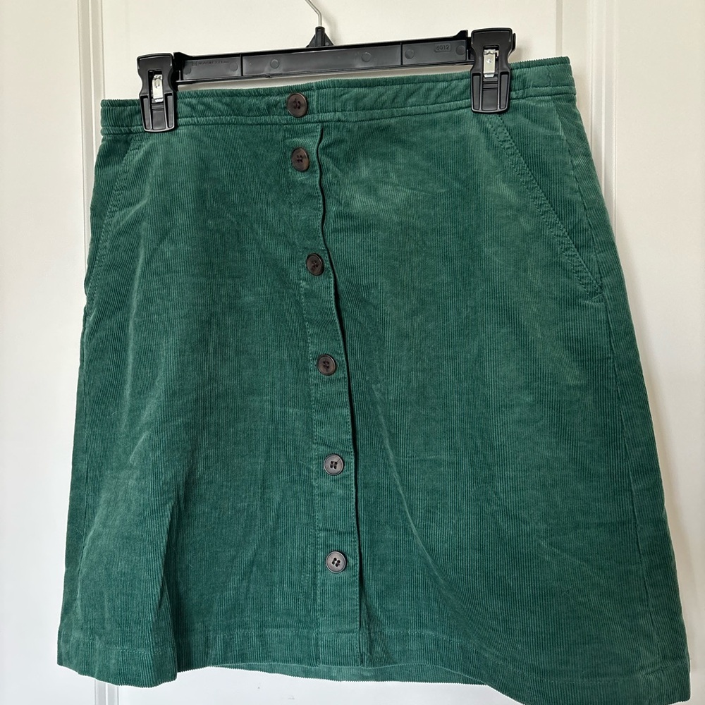 EUC J. Crew Green Corduroy Button-Front A-Line Mini Skirt